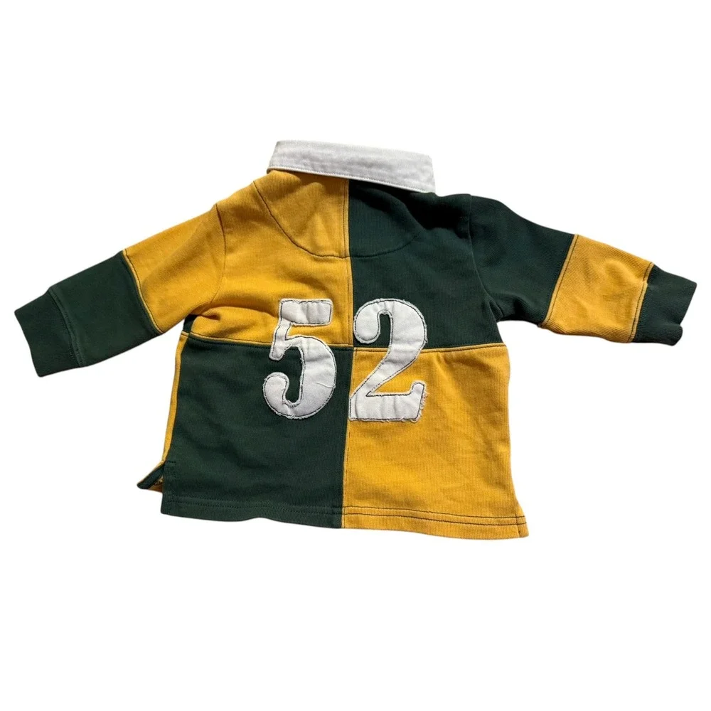 Janie and Jack Baby Boys Green Yellow Rugby Shirt and Khaki Pants Set 3-6 Months